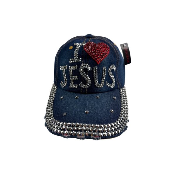 I ❤️ Jesus Denim Bling Cap By Bijorca Adjustable Fit 100% Cotton - Picture 3 of 8